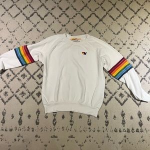 AVIATOR NATION WHITE AND RAINBOW CREWNECK